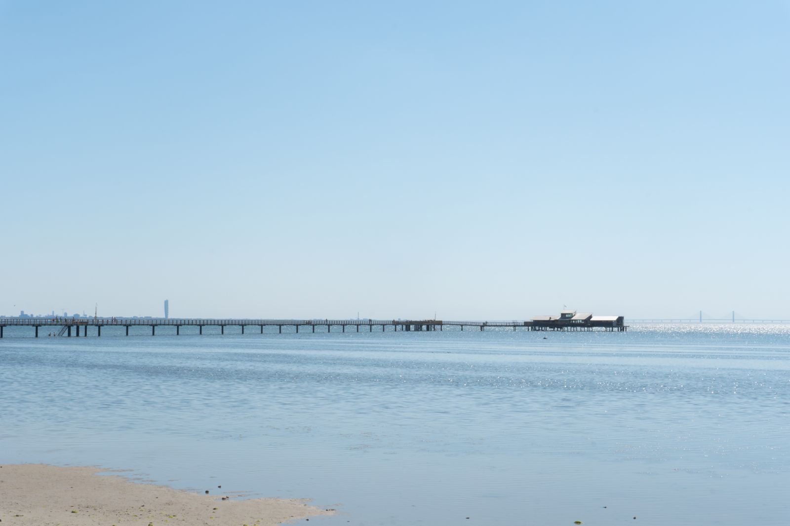 Långa Bryggan seen from a distance across the sea