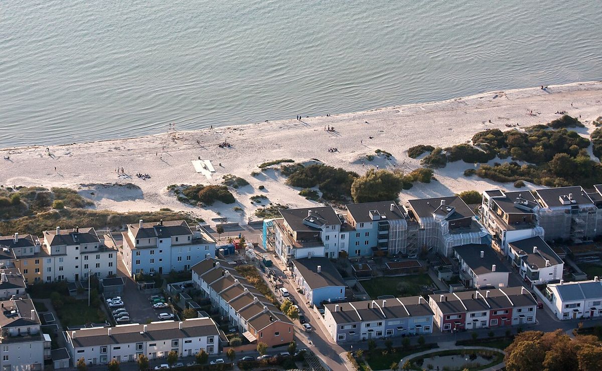Aerial view of the long sandy beach in Lomma