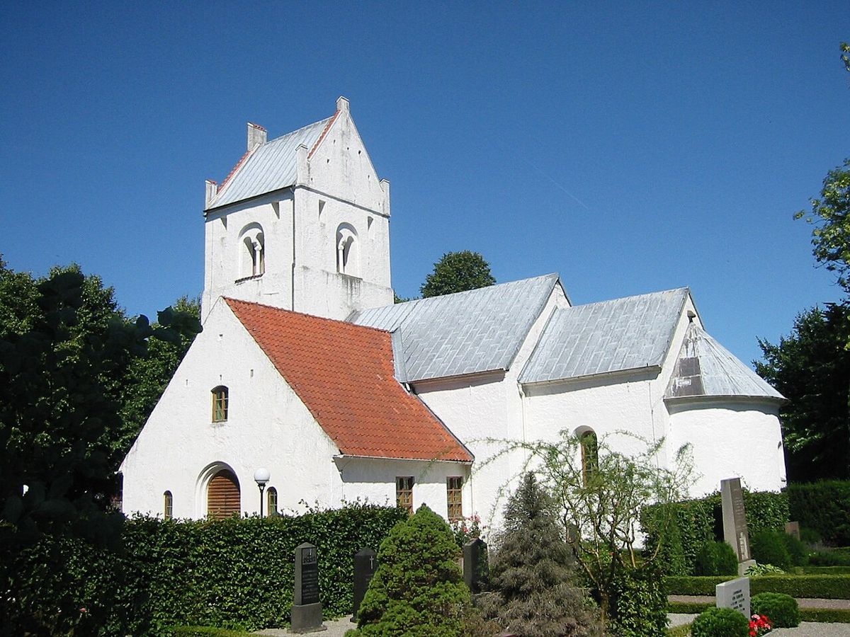 The white medieval Fjelie church