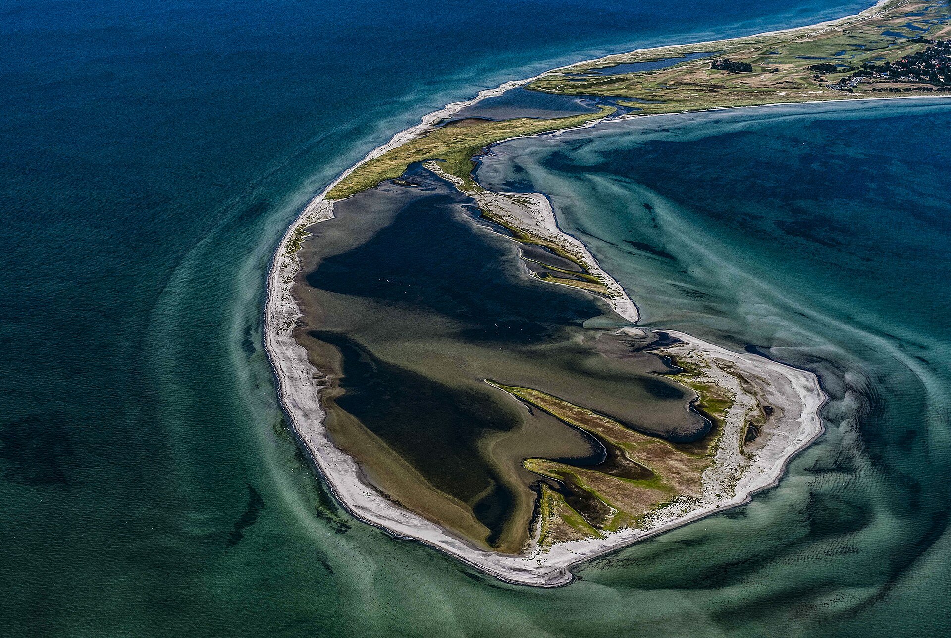 Luftfoto af sandrevlerne ved Måkläppen ud for Falsterbo
